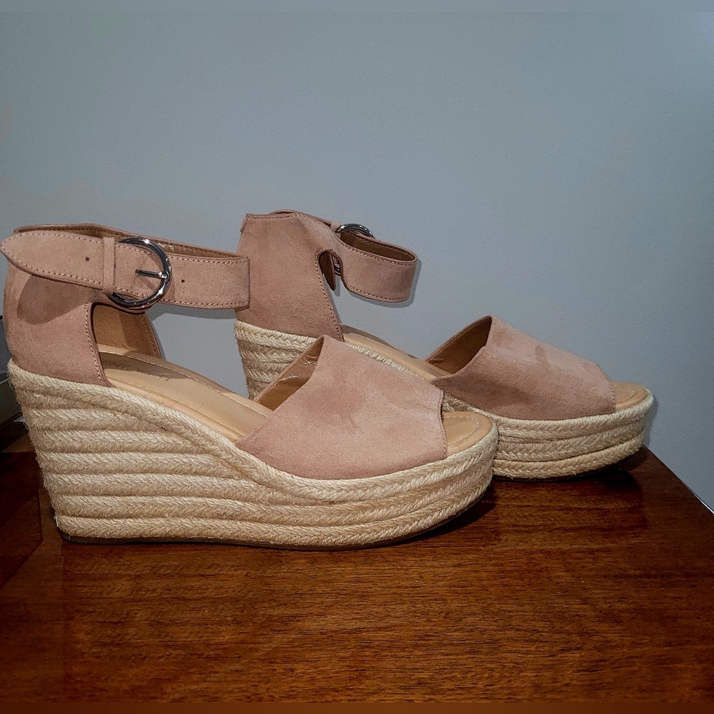 Nine West Blush Suede Espadrille Wedge Sandals